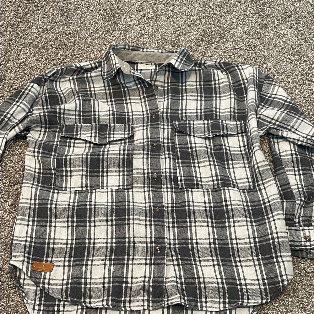 Simply Southern Black and White Plaid Button Down Shirt